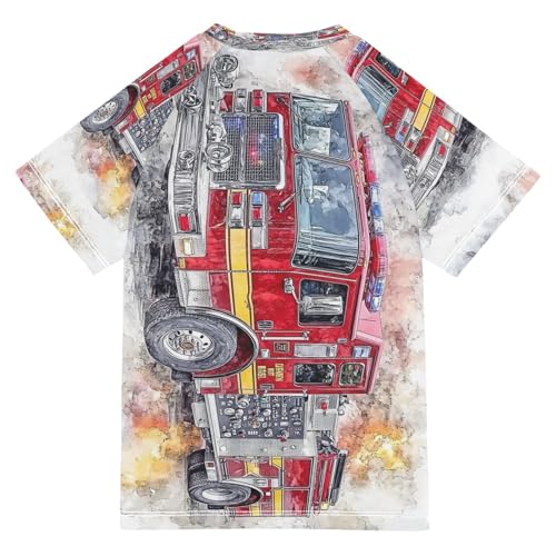 Boys Short Sleeve T-Shirts Watercolor Fire Engine Rashguard Kids Swim Shirts Sun UPF 50+ Multicoloured2