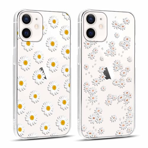 Yoedge 2 × Cover per iPhone 12/12 Pro 6,1' - Custodia Fiori Fiore per Telefono in Trasparente con Margherita Aesthetic Motivi Design, Custodie per Cellulare in Silicone TPU per iPhone 12 Pro Case