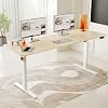 ERGOMAKER Electric Standing Desk, 67 x 23.6 Height Adjustable Sit Stand Desk with Splice Board for Home Office, Computer Desk Memory Preset (White Frame, Gold Oak Desktop)