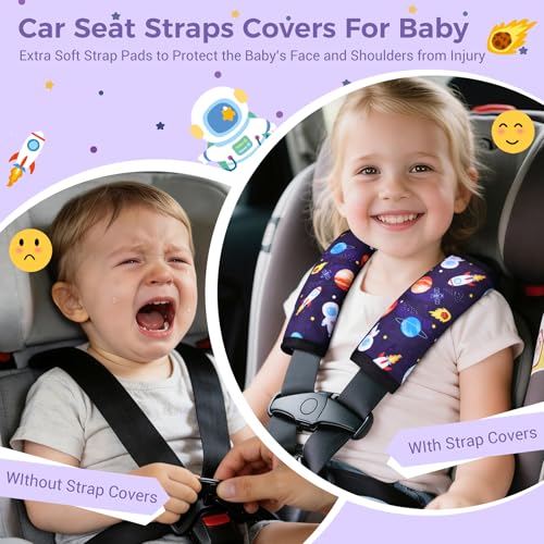 Image of COOLBEBE Car Seat Straps Shoulder Pads for Baby Kids, Super Soft Velvet Seat Belt Covers for All Car Seats /Pushchair /Stroller /High Chair, Blue Space