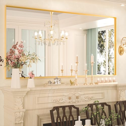 Image of Keonjinn 72x36 Inch Gold Bathroom Mirror for Over Sink, HD Tempered Glass