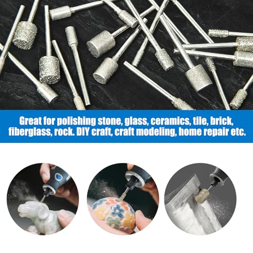 Image of 24PCS Diamond Grinding Bit Set, Stone Carving Set 60Grit 150Grit Polishing Kits Rotary Tool Accessories with 1 /8 inch(3mm) Shank Diamond Burr Bits for Wood Stone Ceramic Jewelry Engraving Grinding Carving
