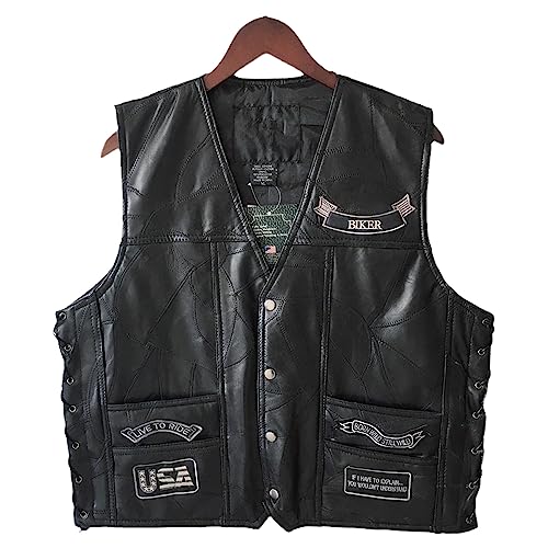 Men Leather Motorcycle Jacket Vest Cool Patches2