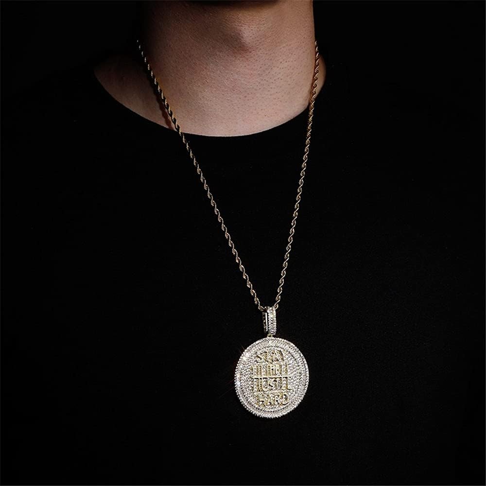 ICEDIAMOND 14K Iced Out Super Bling Round Coin Pendant Chain Necklace, Gold Plated Full Shiny CZ Diamond Encourage Charm Hip Hop Jewelry for Men Women - Image 8