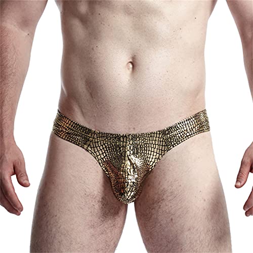 Men's Snake Thong Underwear Printed Briefs Sexy Pouch Underpants Low Waist U Convex Sexy Thong Underwears (Golden,X-Large) - Image 3