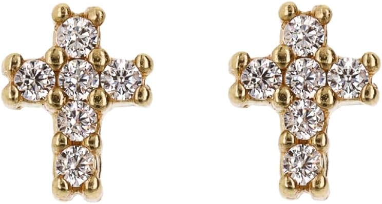 MILOR 9K Gold Cross Stud Earrings for Women with Cubic Zirconia – Hypoallergenic Italian Gold Jewelry – Made in Italy – Elegant Small Earrings – Gift for Birth, Baptism, Communion or Confirmation