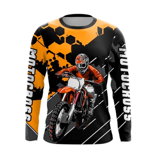 Custom Motocross Racing Jersey Upf30+ Youth Motorcycle Riding Shirt Dirt Bike Jersey Off-Road Shirt Men Kid Women MX Racing (US, Alpha, Small, 5X-Large, Regular, Regular, Orange)
