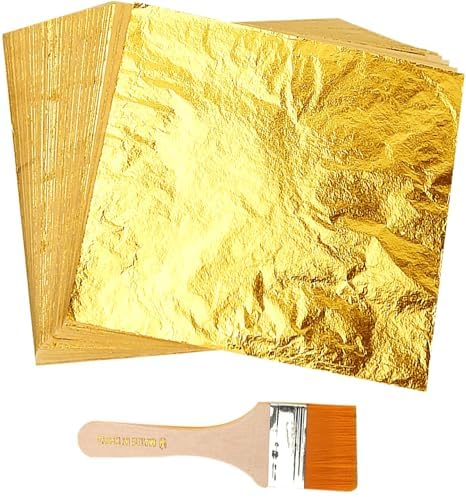 Imitation Gold Foil Paper, 100 Sheets Gold Leaf Sheets Metallic Gold Foil Gilding Crafting for Handicrafts DIY Nails Decoration Frames Painting Arts Furniture (14x14cm)