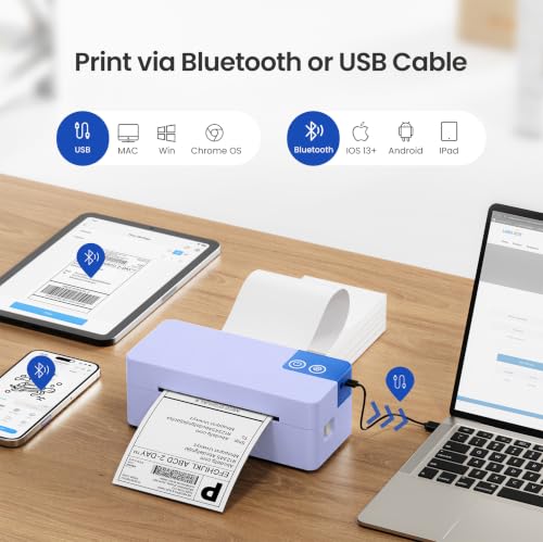 Image of Bluetooth Thermal Shipping Label Printer, 4x6 Portable Direct Thermal Printer, Compatible with iPhone, Android, Windows and Mac, Widely Used for USPS UPS Amazon Shopify Etsy, Purple
