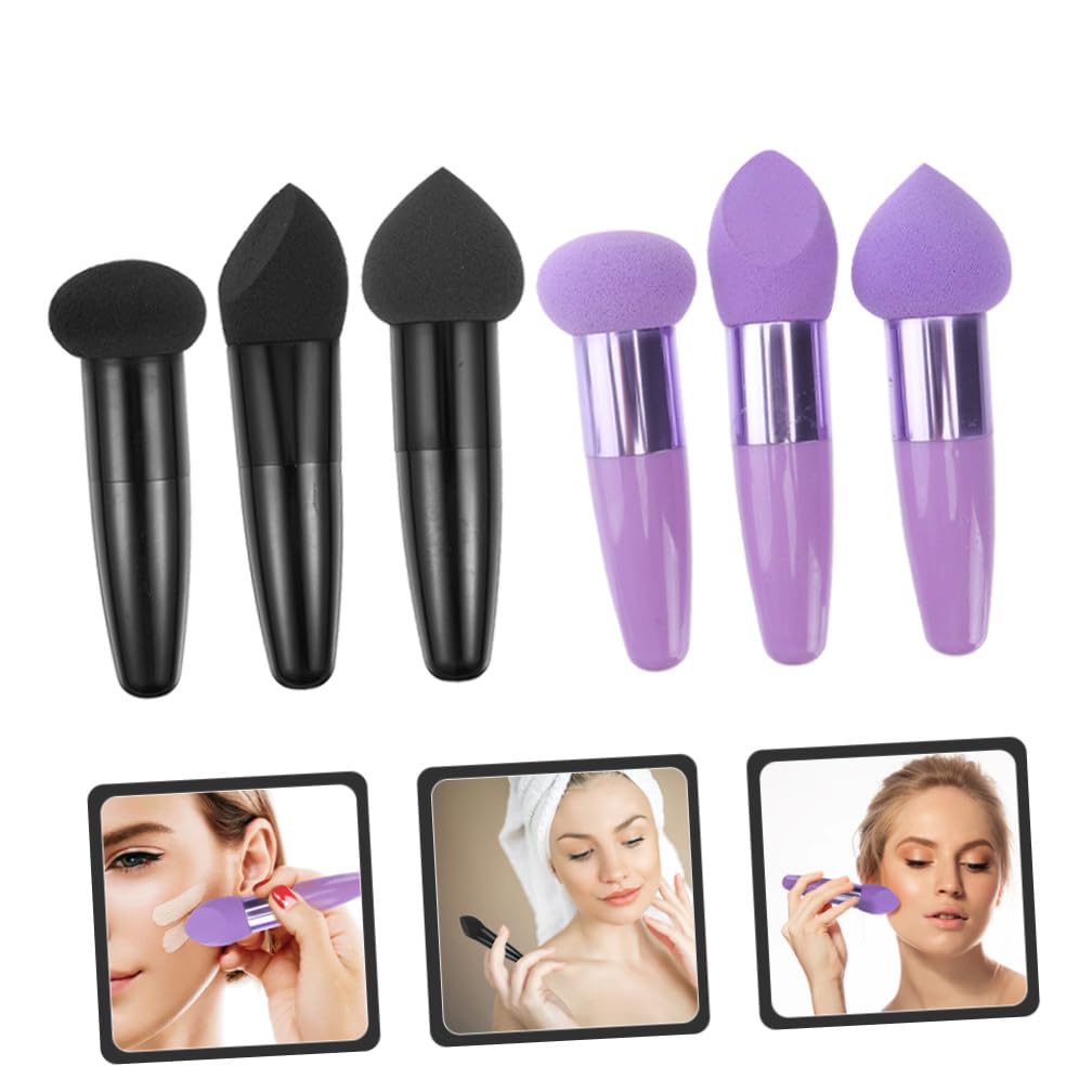 Gatuida Esponjas de Maquillaje para Base Mango, Set de 6 Unidades de Látex, Portátiles y Cómodas, Negro y Púrpura