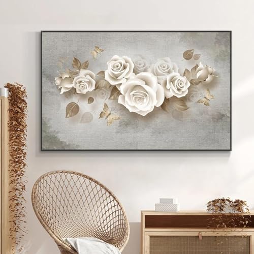 Peinture abstraite fleurs blanches sur toile décoration intérieur salon - 3