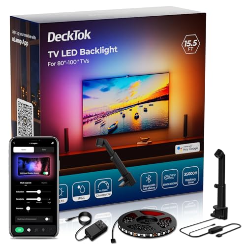 DeckTok TV LED Backlight 15.5ft - TV Lights That Change with Screen for 55-100'' RGB LED Strip Lights Cuttable with Smart App Control Game & Music Sync Color Changing Light for Home Decor