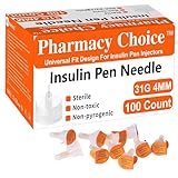 31G 4MM(5/32') Insulin Pen Needles, Diabetic Needles for Insulin Injections, 100 Count, Universal Fit, Compatible with Most Pen Injector Device, Super Thin for Diabetes Comfortable Injection
