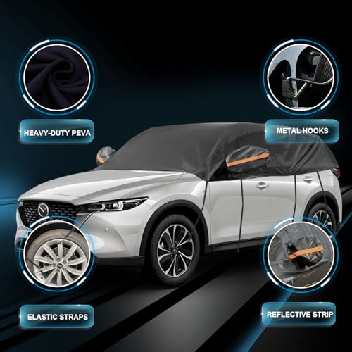 Image of Half Car Cover, Windshield Cover for Ice and Snow, Car Snow Cover, Heavy Duty, UV Protection & Waterproof, Universal Fit to SUV (169 inch-184 inch) Black
