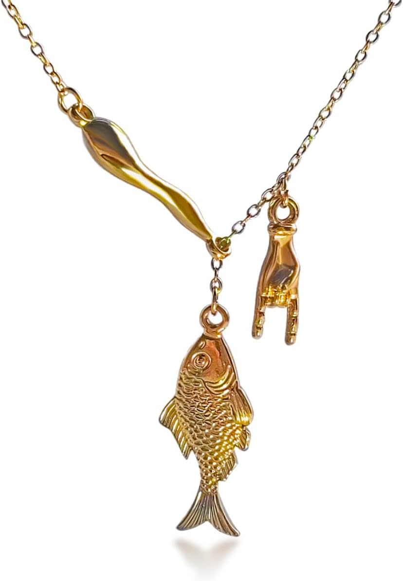 Italian Horn Necklace for Women, 18K Gold Plated Dainty Italian Luck Charm, Fish Pendant Necklace, Amulet Horn Pepper Necklace