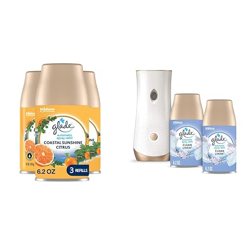 Glade Recambio automático en aerosol, ambientador, cítricos costeros del sol, 6.2 onzas, kit de recambio y soporte automático en aerosol,