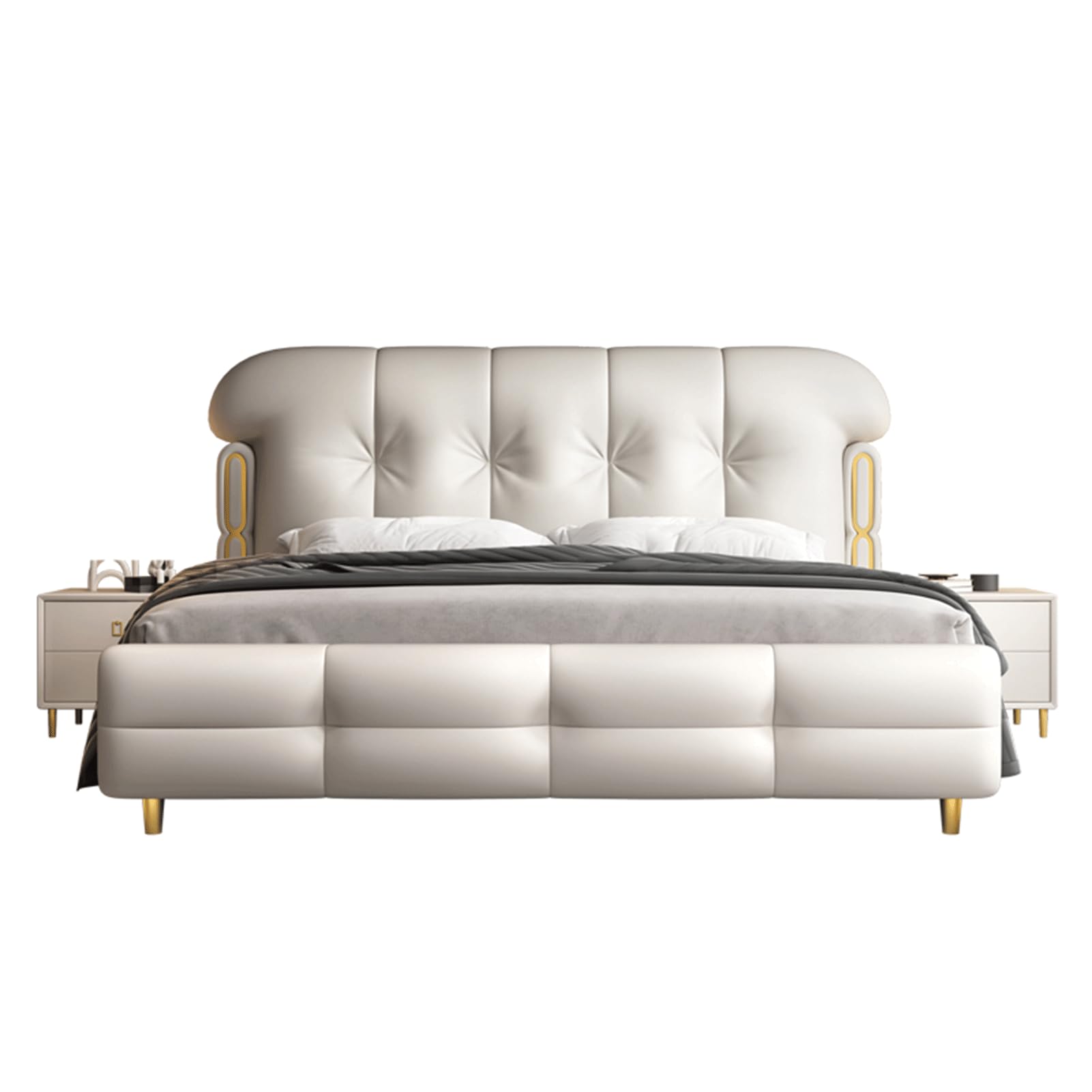 Modern King Size Genuine Leather Wood Bed Upholstered Platform Bed Frame with Headboard and Lift Up Storage Wooden