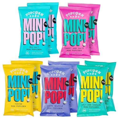 Popcorn Shed Mini Popcorn Mixed Variety Pack of 10 (5 Different Flavours x 2) - Gourmet Popcorn, Sweet & Savoury Flavours, Easy & Low Calorie Snack, Perfect for Parties, Movie Night & Gifting