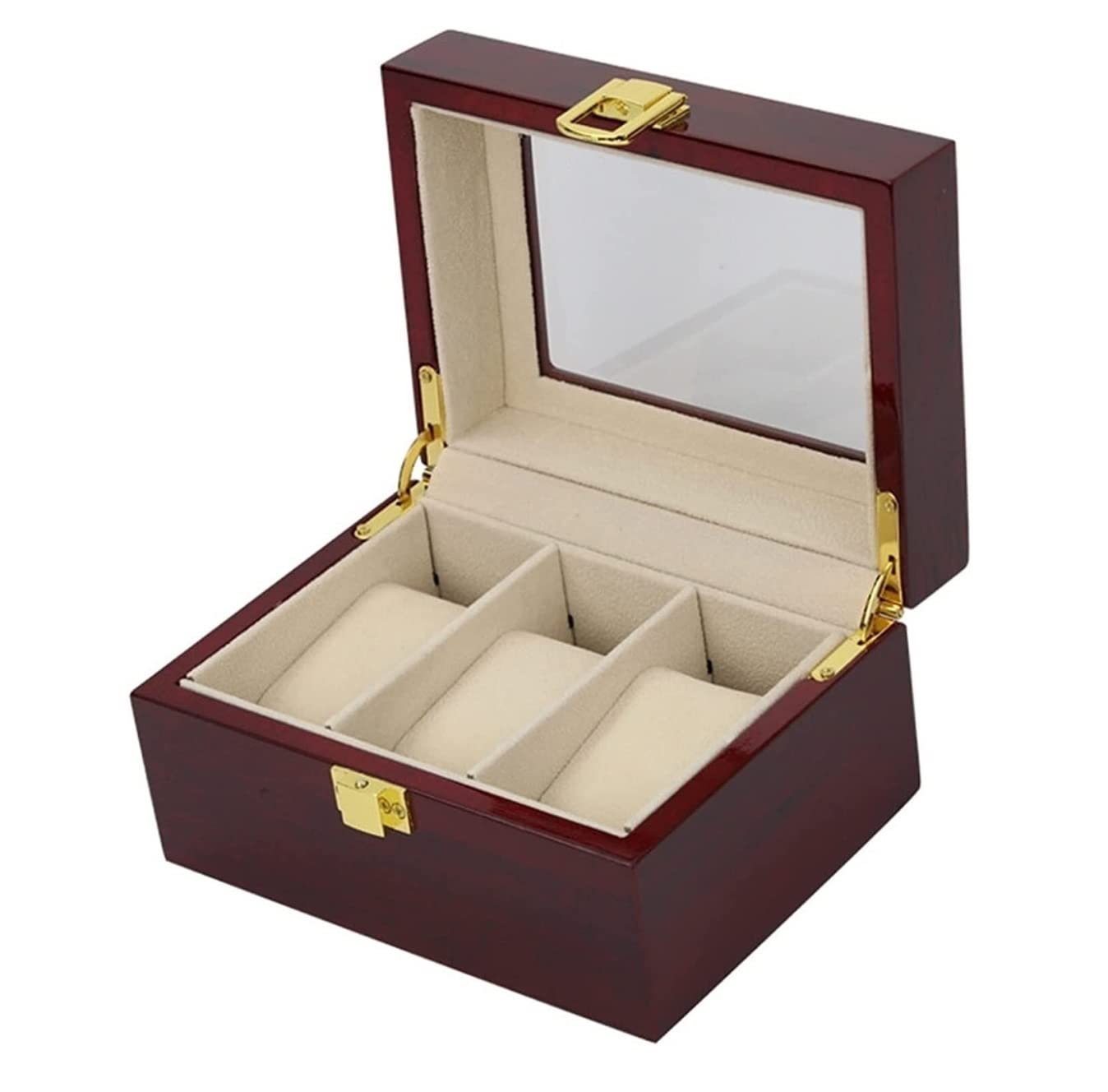 DANNMPX Watch Box Elegant Wood 3 Slots Watch Collector Box Holder Wristwatch Display Tray Lockable Storage Organizer Case Gift Storage Case