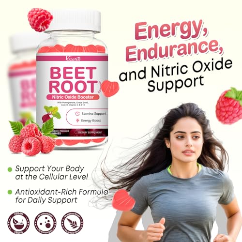 Image of Beet Root Gummies - Nitric Oxide Beetroot Gummies with Coq 10, Grape Seed, Pomegranate for Circulation & Energy Support - Vegan, Non-GMO, 60 Beet Chews