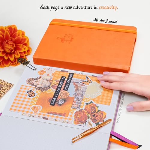 Image of NEORAH - A5 - ART JOURNAL | 200Gsm Dotgrid Notebook |160 Pages(21.0 x 14.8 cm) | Lay Flat |Hard Cover Bullet - Journal | 3 Bookmarks |Elastic Closure| Inner Back Pocket | Ideal-Bujo,Painting (ORANGE)