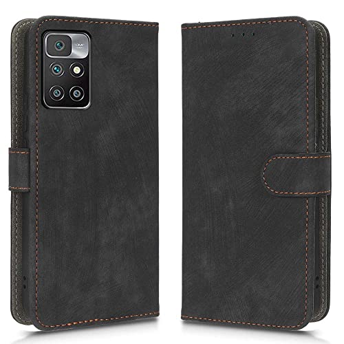 XINNI RFID Protective Phone Case for Xiaomi Redmi 10 2022, PU/TPU Flip Leather Shockproof Cover, Black, CK-Black
