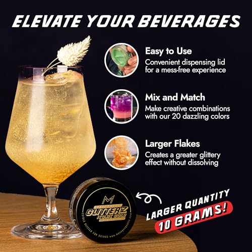Image of MONEGASQUE Iconic Gold Edible Glitter for Drinks & Cakes, 10g | Cocktail Shimmer Powder, for Champagne, Cupcakes & Cookies, Cocktail Garnish, Vegan, Gluten-Free, for Bakers & Mixologists
