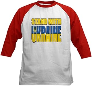 CafePress Stand with Ukraine Kids Baseball T Shirt Kids Cotton Baseball Jersey, 3/4 Raglan Sleeve Shirt Red/White