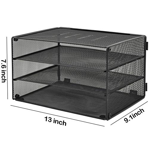 Gdindinfan Paper Letter Tray Organizer, 3 Tier Mesh File Tray Desktop Paper Sorter, Black #TOP2