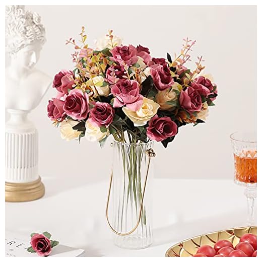 Flores Artificiales,Flores Artificiales de para Exteriores Flores de Seda Rosa Falsa decoración 6 Rama 12 Cabezas decoración para Mesa Home Office 3 Paquetes (Rojo Rosa)