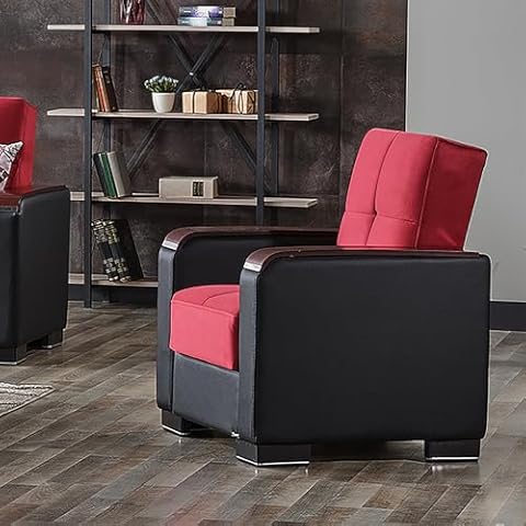 Sweet Home Stores ARM-X Collection 37" Upholstered Armchair with Storage, Firm, Fabric, 1 Seater, Sleeper Chair for Living Room or Home Office, Burgundy-310 Cover