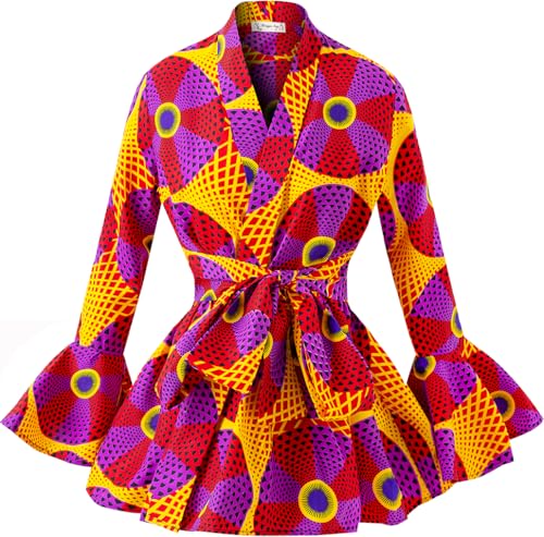 HongyuAmy Women's African Print Wax Jacket Ankara Long Sleevs Top Kente Clothes(Small,Color A)