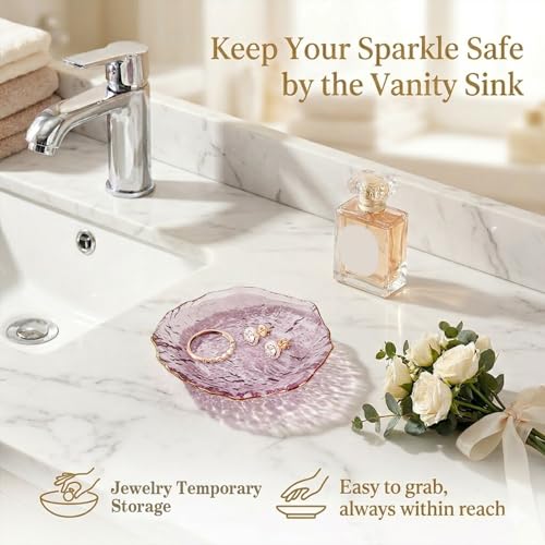 Image of Gifts For Women Purple Jewelry Tray Glass Ring Holder Dish Key Bowl Trinket Dish Bathroom Vanity Organizer Aesthetic Bridesmaid Bride Wedding Engagement Retirement Teacher Gifts For Women Her Coworker