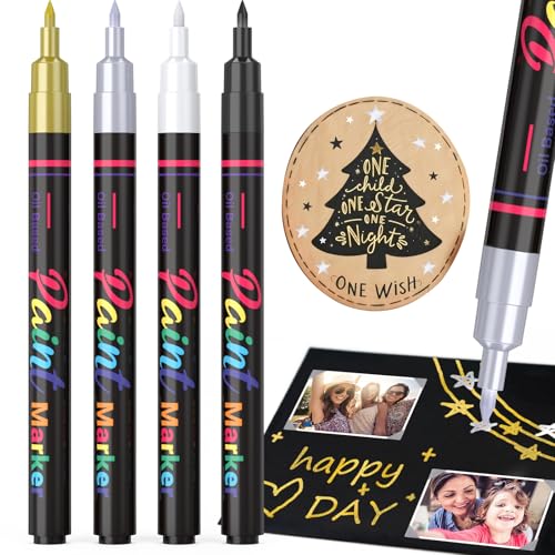 DAPAWIN Permanent Oil Based Paint Markers: 4 Colors Waterproof Permanent Paint Pens for Metal