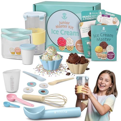 Tovla Jr. Kids Ice Cream Science Kit | Make Real Ice Cream with Reusable Tools | STEM Learning Activity & Gift Set Ages 5–12 | Includes Visual Recipes, Scoop, Bowls & Shaker
