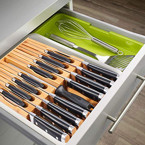 Utoplike In-Drawer Bamboo Knife Block, Drawer Knife Set Storage, Knife Organizer And Holder With Slots For 16 Knives And 1 Sharpening Steel (Not Included)-Kitchen Drawer, Counter Top #TOP6