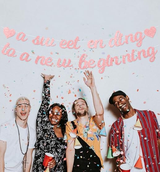 A Sweet Ending To A New Beginning Banner Rose Gold Glitter - Image 4