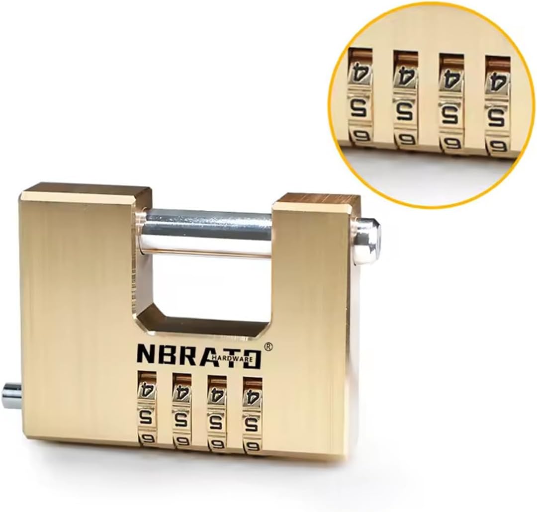 De Shape Heavy Duty Security Padlock - Solid Brass Rectangular Combination Lock - Hepin Contena Locks Sividuti Used in garages, containers, Sheds, lockers, Gates, and Warehouse Protection Locks