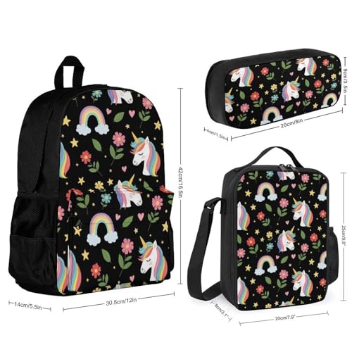 AMRANDOM Backpack for Women Men 3Pcs Backpack with Lunch Box Cute Unicorns Bookbag2