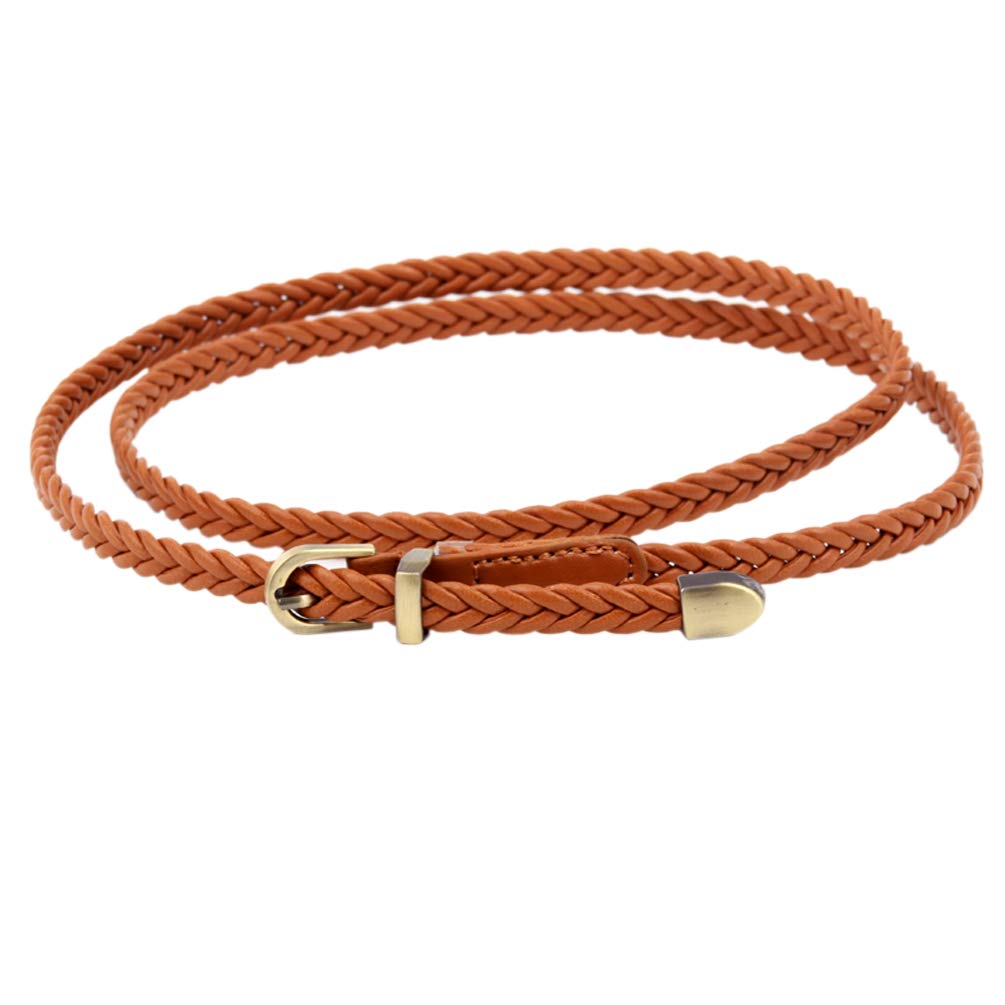 Nureinss Women's Brown Braided Waist Belt Skinny Woven Belt Thin Belt Waistband For Dress (Size: One Size)