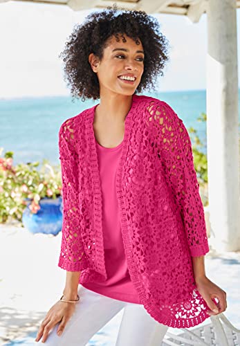 Woman Within Plus Size Curved Hem Pointelle Cardigan3