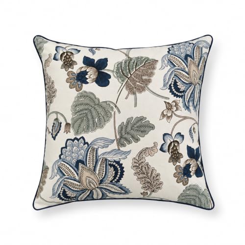 Image of Cotton Cushion Covers 16x16 Inch - Hand Block Floral Print Pillow Covers for Sofa, Couch & Bedroom (Pack of 5) (Dark Blue)