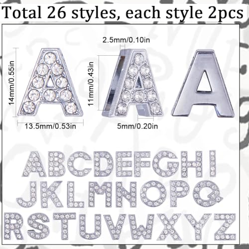 SUNNYCLUE 1 Box 52Pcs Rhinestone Slide Beads Alphabet Letter Beads Rhinestones Letter Charms Shiny A-Z Alphabet Charms Slider Spacer Loose for Jewellery Making DIY Craft Supplies - Image 2