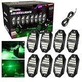Winunite Wide Angle 8 Pods Green LED Rock Lights, Waterproof Off Road Truck Car ATV UTV SUV Sedans Motorcycle Under Body Glow Light Trail Fender Lighting Rock Light (Green)
