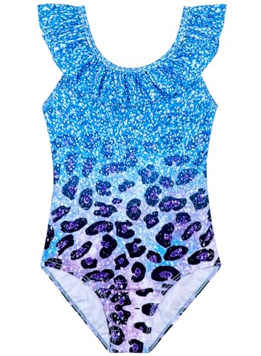 Image of XiaoMoSha Girls Swimsuits Ruffled Round Neck One Piece Bathing Suits Quick Dry UPF 50+ Summer Hawaii Swimwear for Kids 3-10T