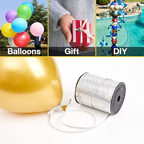 Image of PartyWoo Silver Curling Ribbon, 500 Yard for Crafts, Iridescent Crimped, Shiny Metallic for Gift Wrapping, Balloons String, Hair, Florist Flower (1 Roll)