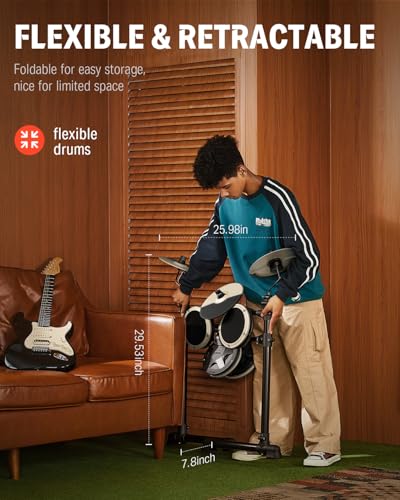 image for Donner DED-80 Electric Drum Kit with 4 Quiet Mesh Pads, 180+ Sounds, 3