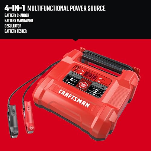 CRAFTSMAN Battery Charger and Maintainer, CMXCESM162, 4-in-1, Fully Automatic, Battery Tester, 15 Amps, 6 Volt, 12 Volt, for Car, SUV, Truck and Marine Batteries