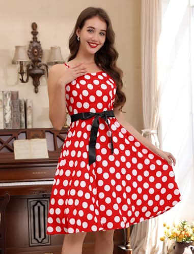 Image of Women Vintage Polka Dot 1950s Rockabilly Halter Audrey Dress Retro Floral Evening Cocktail Swing Dress