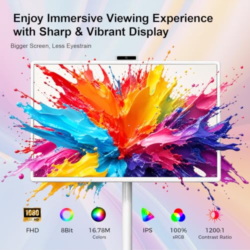Image of 32 inch Portable Smart TV with Android 15, 1080P Touch Screen Monitor on Wheels, EDLA-Certified, 8GB+128GB Storage, 5MP Camera, 10H Playing Time, Rotatable Display, Wireless Casting, Voice Remote Control